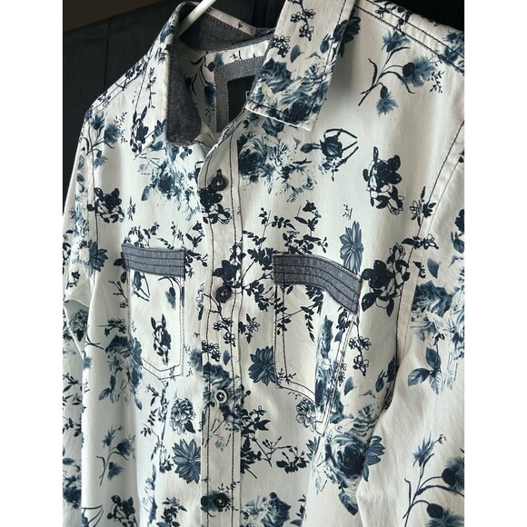 Eighth Avenue Mens White Small Blue Floral Long Sleeve Button Down - Picture 8 of 13